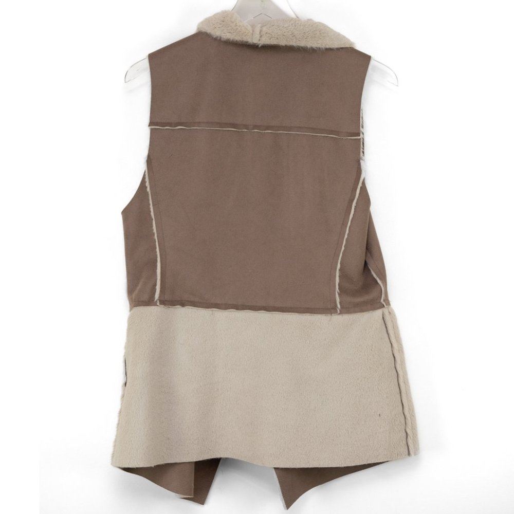 Chico's Faux Shearling Vest Open Front Comfy Soft Outerwear Tan Size 1 Medium - Picture 3 of 7